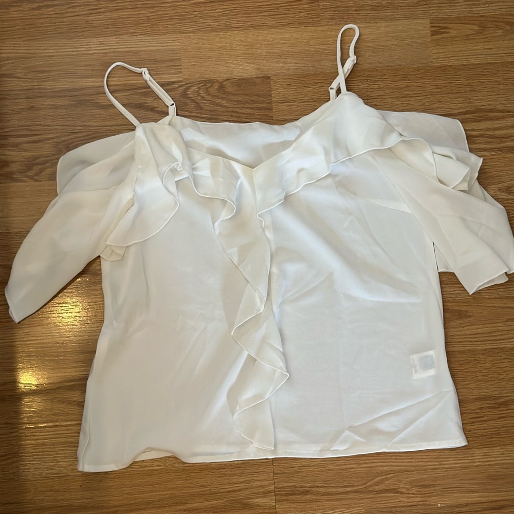 Elegant White+ Rust Ruffle Off-Shoulder Top- priced to sell both together